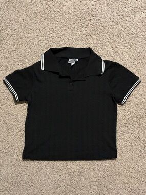 Kids Black Polo Top with White Stripe Trim